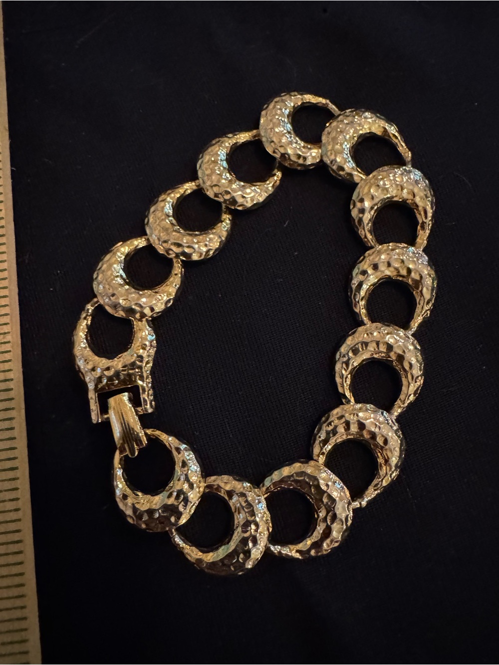 Gold Hammered Circle Link Bracelet - Women's Jewelry